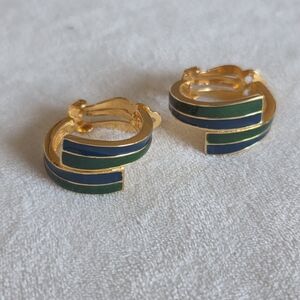 Elegant Gold and Green Hoop Clip On Earrings